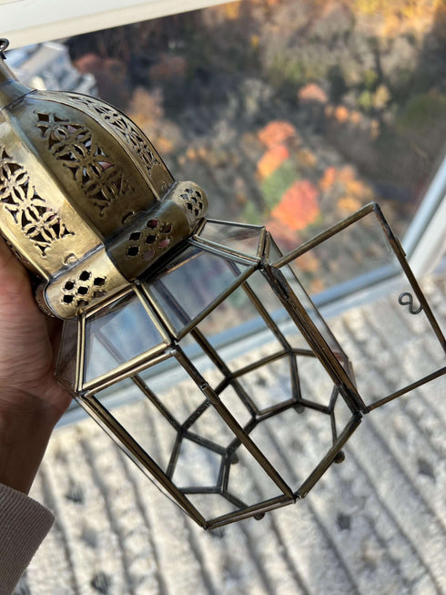 Standing Moroccan Brass Lantern with Clear Glass (CL 1007)